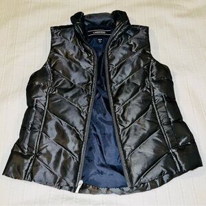 Lands' End Shiny Black Quilted Vest